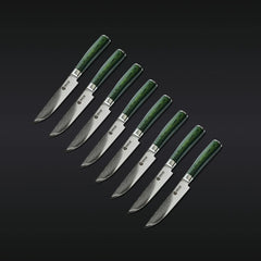Damascus Steel Steak Knife Set, 8-pc (Green)